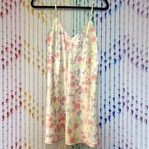 Floral Satin Slip Dress in Cream and Pink